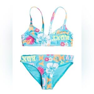 Roxy Flower Vintage Power Bralet st swimsuit bikini size 2T blue